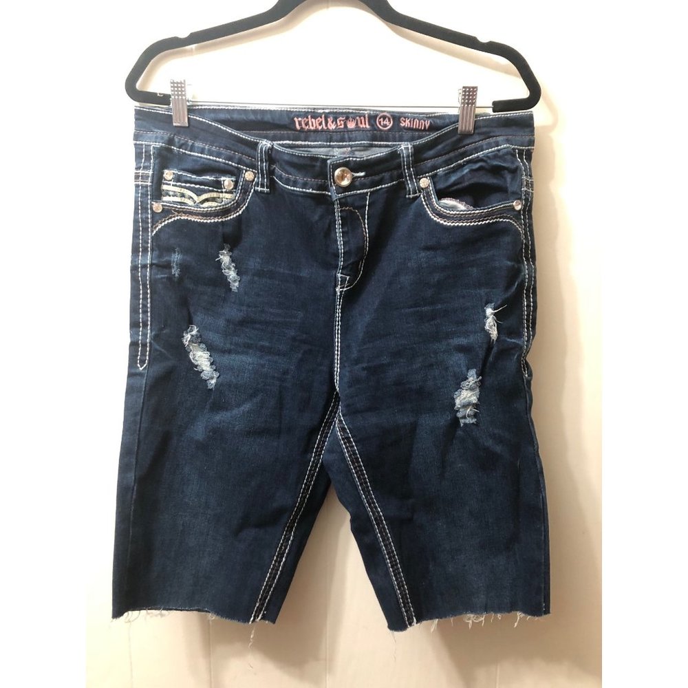 Rebel & Soul Size 14 Skinny Bling Ladies Summer Shorts Dark Wash